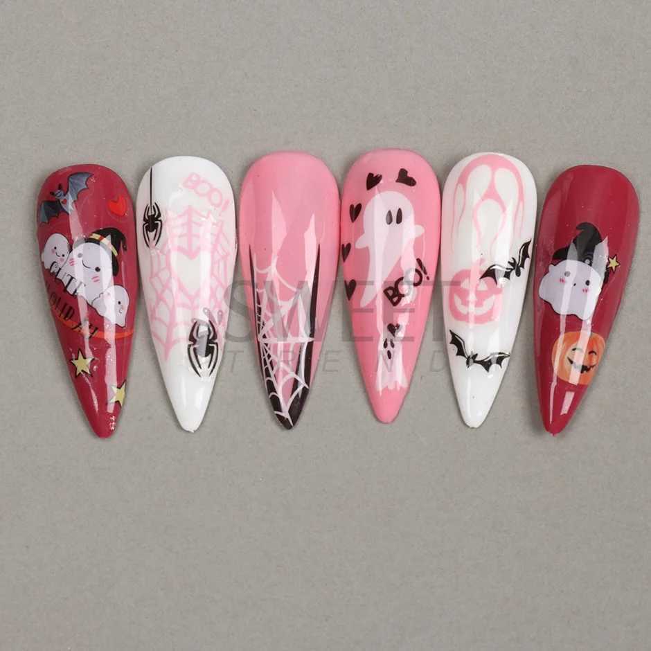 Halloween 3D Heart Web Nail Sticker Cute Holiday Cartoon Design Spider Pumpkin Ghost Sliders for Nails Manicure Decor SANO53XJ240815