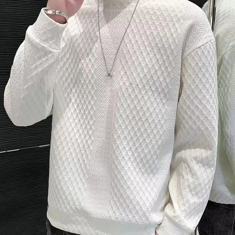 Mens daily sweater solid color comfortable mens winter thick knit round neck with waffle casual 240819