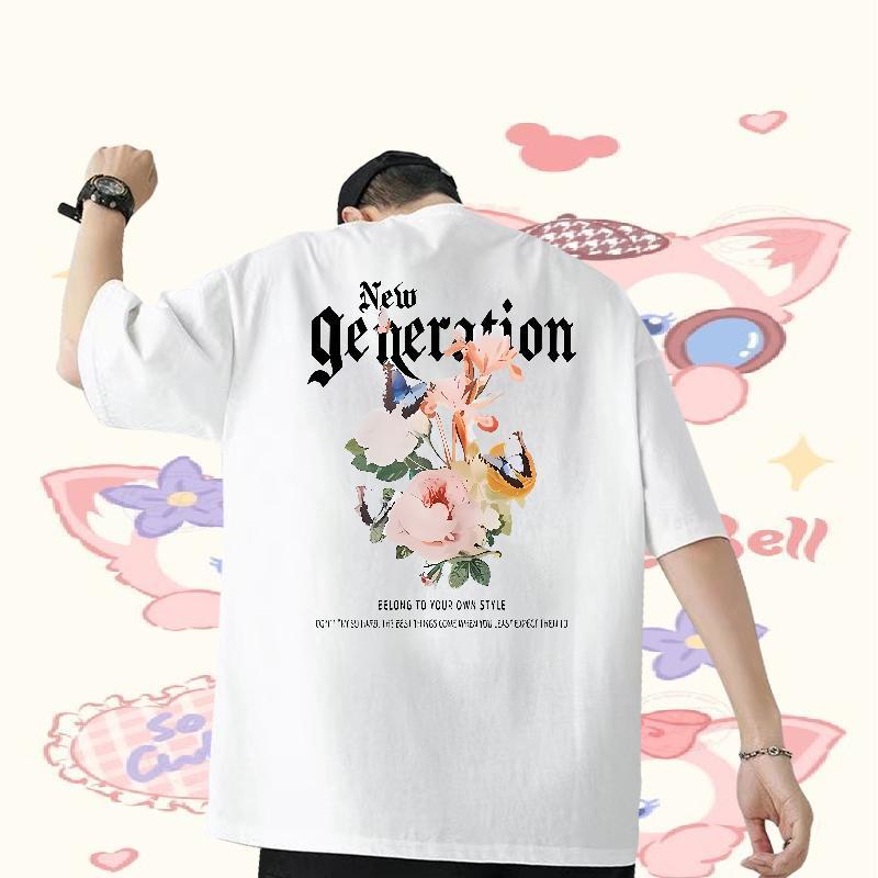 DIY Men Tees flower Sports Casual 230g Cotton Tees Shirts Breathable Crew Neck High Quality T Shirts Men DIY Anime