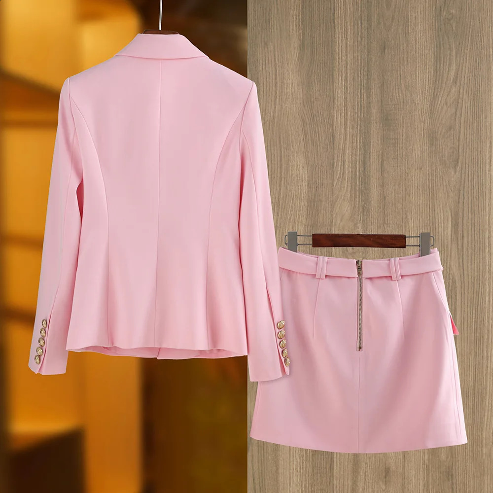 elegant style womens office set double chest long sleeved set suitable for sports jackets A-line pencils mini skiing womens 2PCS 240819