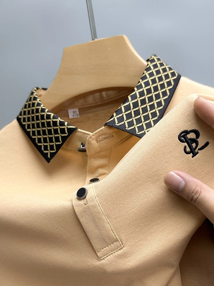 fashionable plaid lapel short sleeved polo shirt for mens summer high-end cotton comfortable breathable T-shirt men 240820