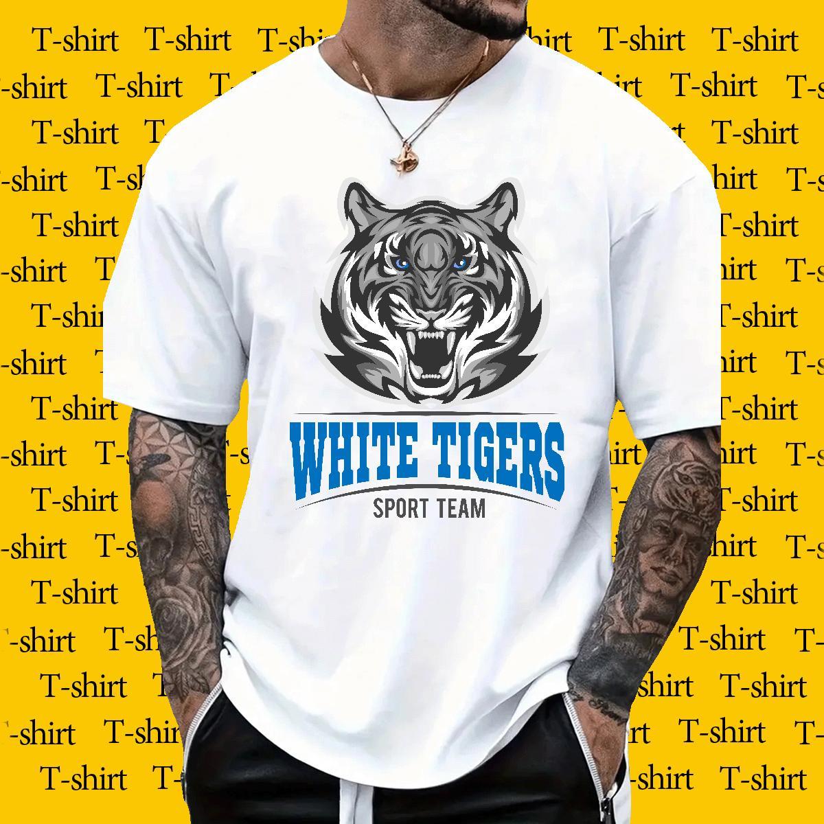 Soft T-Shirts tiger Breathable Short Sleeve Street Black Oversized 230g 100% Cotton Mens Tshirts Fashion Casual Tops Tees