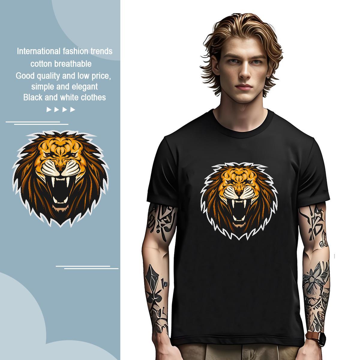 High Quality Men T Shirts lion Short Sleeve Soft Outdoor Custom Print Plus Size 230g Cotton Mens Tshirts New Designer Tees Shirts
