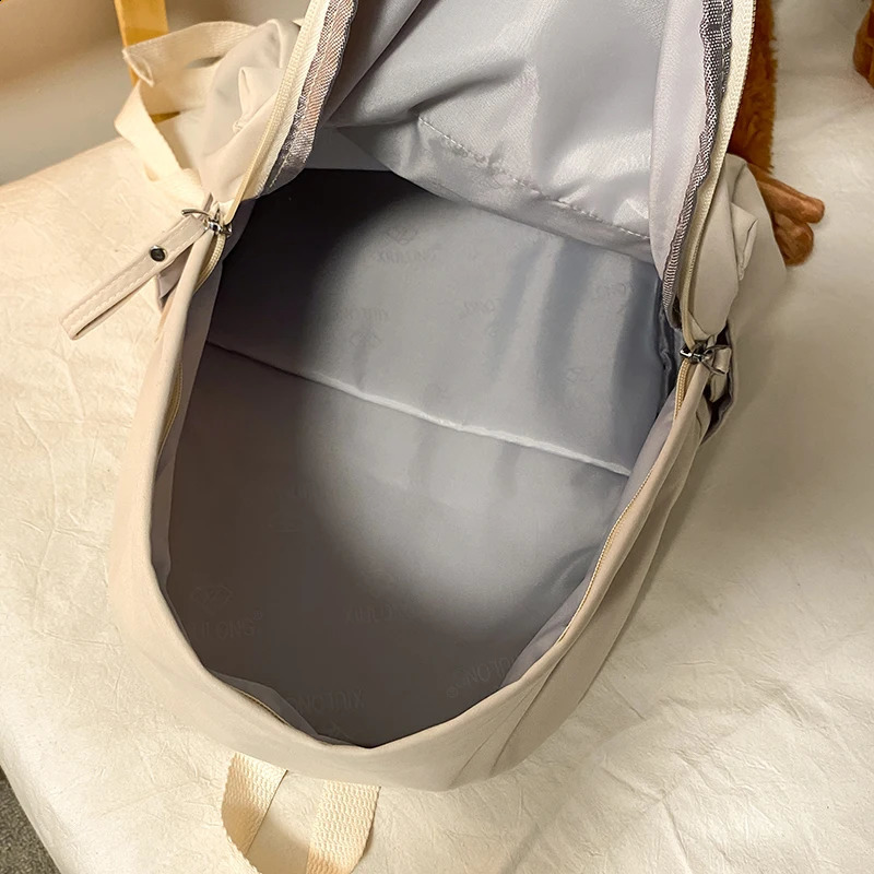 Simple solid color womens backpack waterproof nylon school bag teenage girls travel shoulder 240820