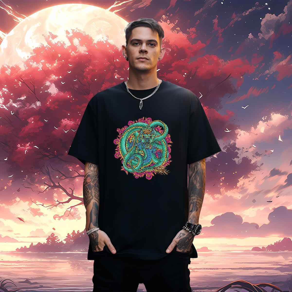 T Shirt For Man 100% Cotton 230g dragon Hip Hop Street Crew Neck Breathable DIY Printed Tshirts Fashion Designer Cool Tees