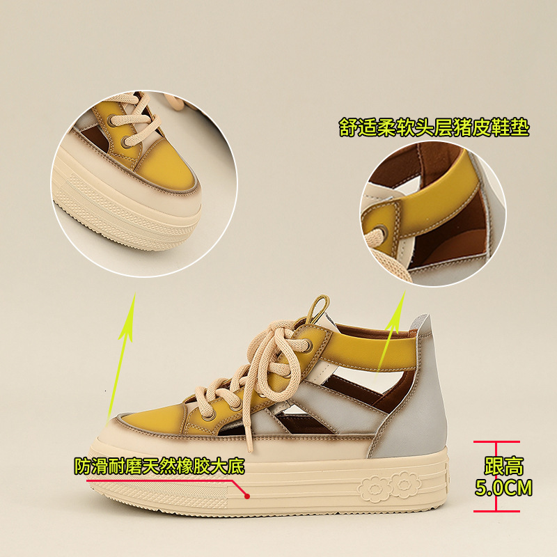 Ddmysports Genuine Leather Sandals For Women In The Summer Of New Ethnic Style Color Blocking Headband High Top Hollowed Out S Shoes OUTDOOR