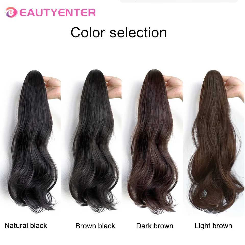 Beautiful synthetic straight wig ponytail grab clip bow ponytail female fake hair black female fake hair W240817