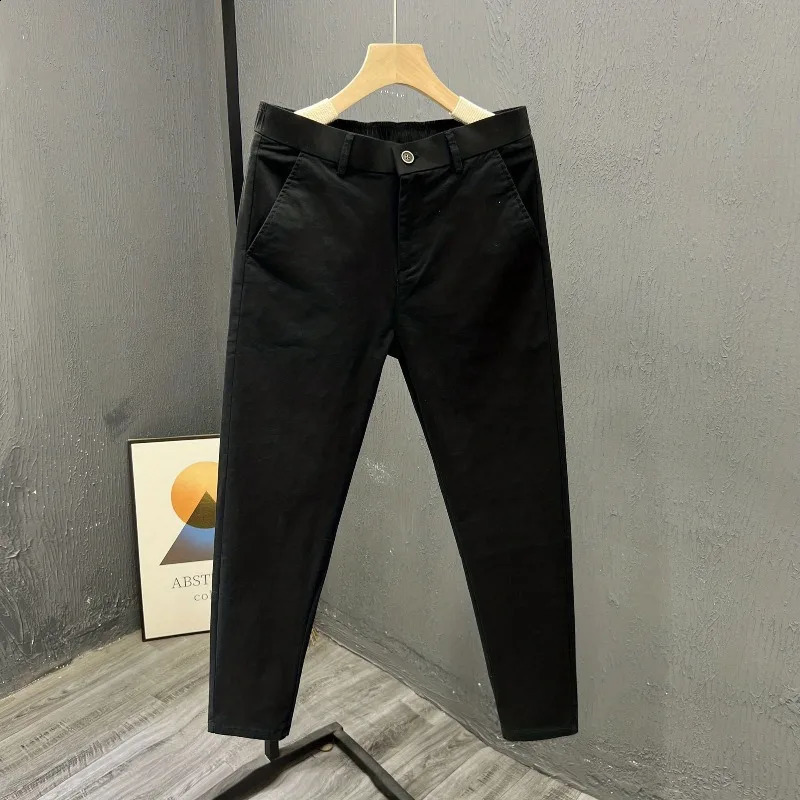Minimalist Trendy Summer Mens Solid Color Thin Elastic Waist Business Casual Loose Feet Straight Ankle Length Pants 240820