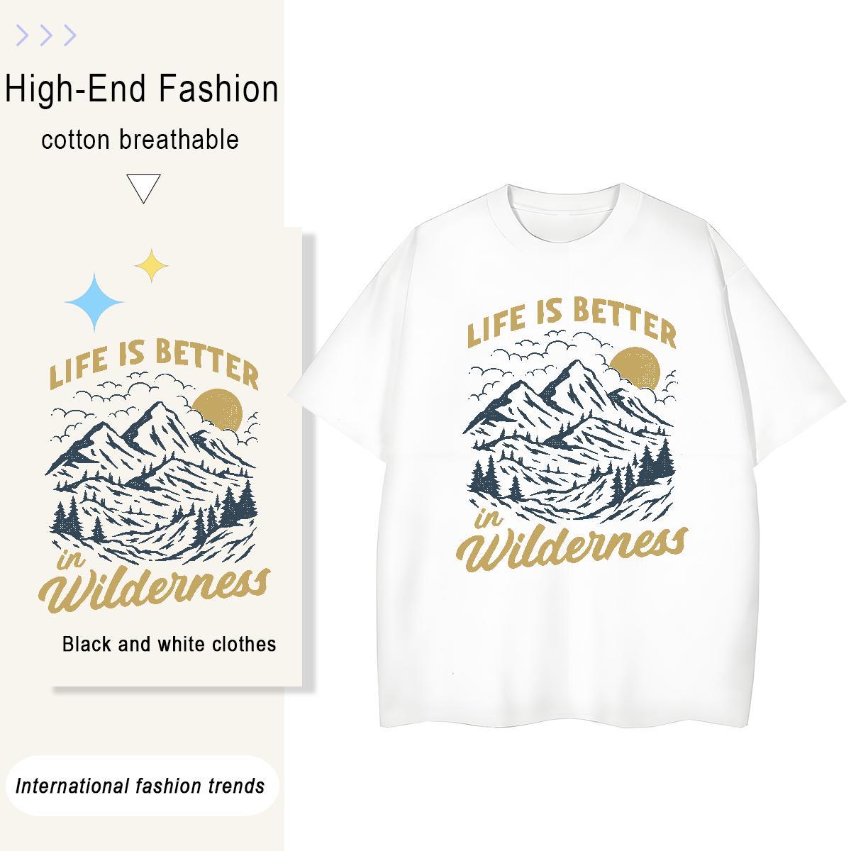 Casual New Unisex Tshirts Daily Wear Breathable Crew Neck Clothes 5A 230g Pure Cotton mountains Cartoon Floral Printing Women T Shirts