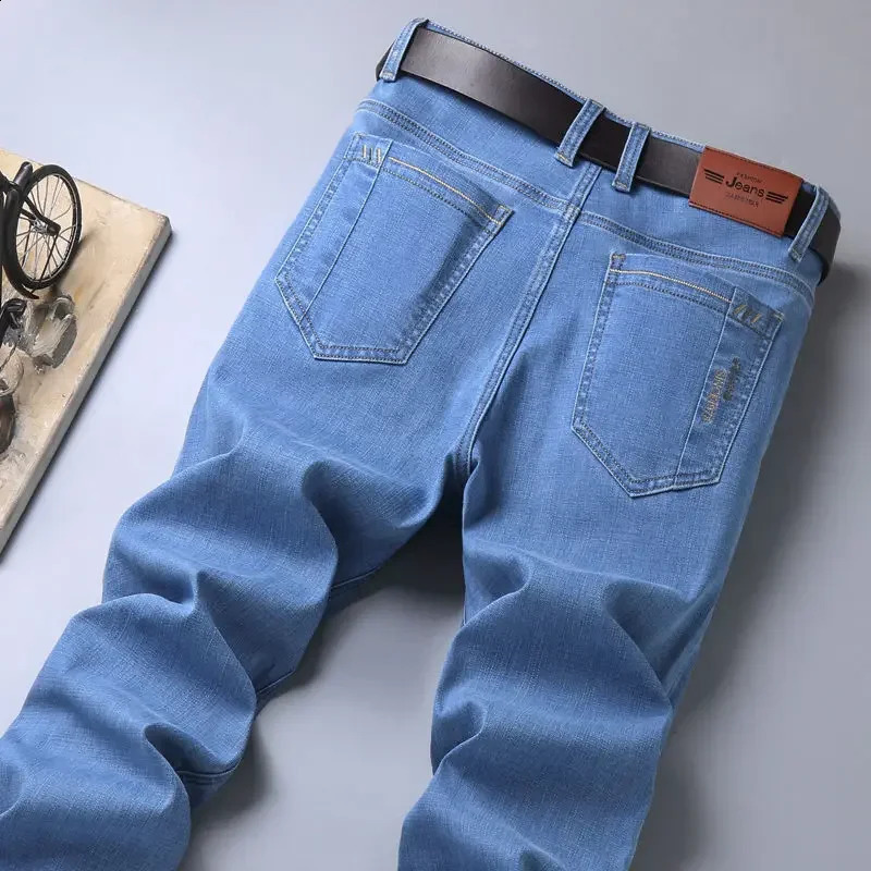 Mens Jeans Straight with Pockets Trousers Stretch Man Cowboy Pants Elastic Trend 90s Streetwear Wide Leg Stacked Harajuku 240819