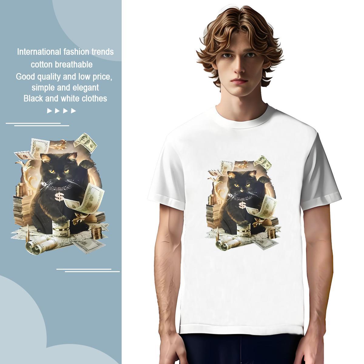 Popular cat Men T Shirts Outdoor Couples T Shirts 100% Cotton 230g DIY Customized Short Sleeve Soft Black White Polos