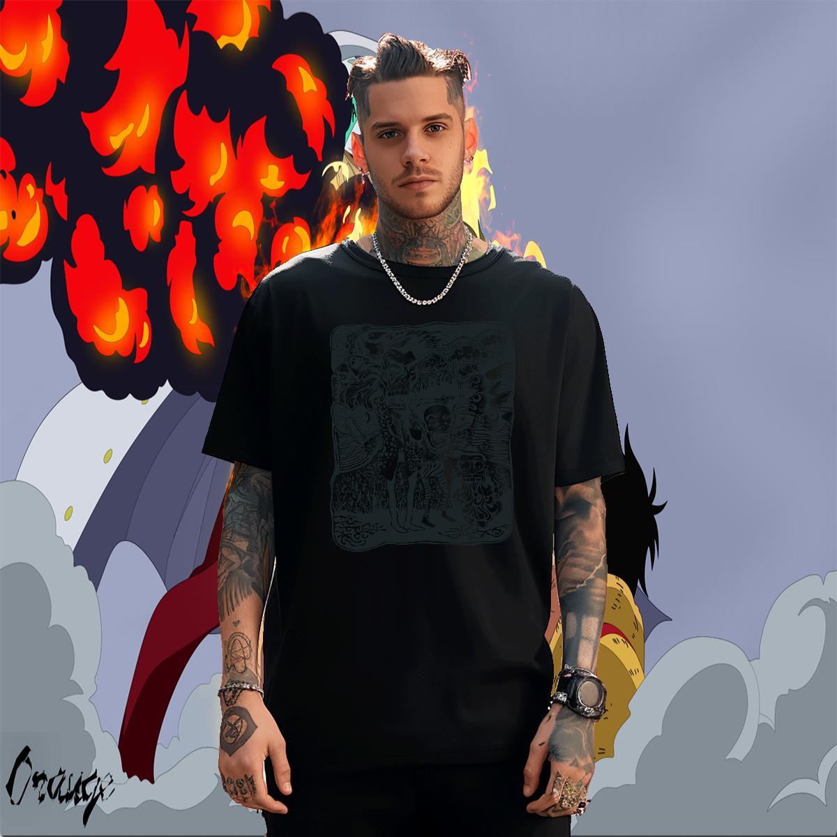 Fashion Casual scary Men Tshirts 230g Pure Cotton Mens T Shirts Plus Size Cartoon Hip Hop Street Short Sleeve O-Neck Cool Design Polos