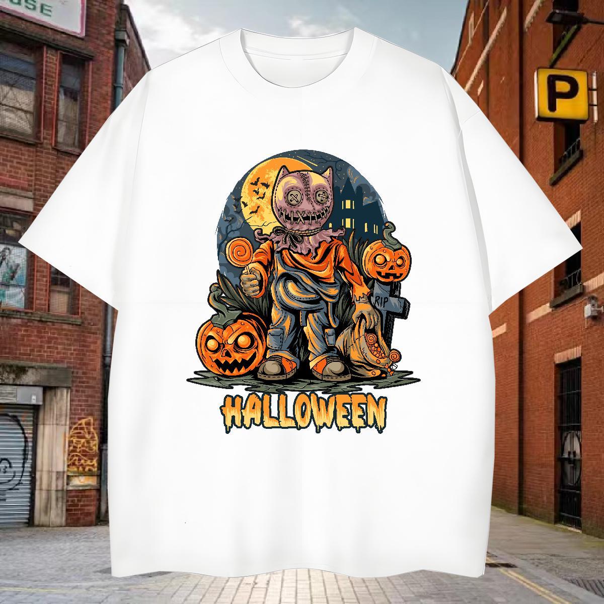 Popular T-Shirts for Men pumpkin Breathable Short Sleeve Daily Outfit DIY Logo Oversized 230g Cotton Men Tops Tees Designer Fashion Clothings