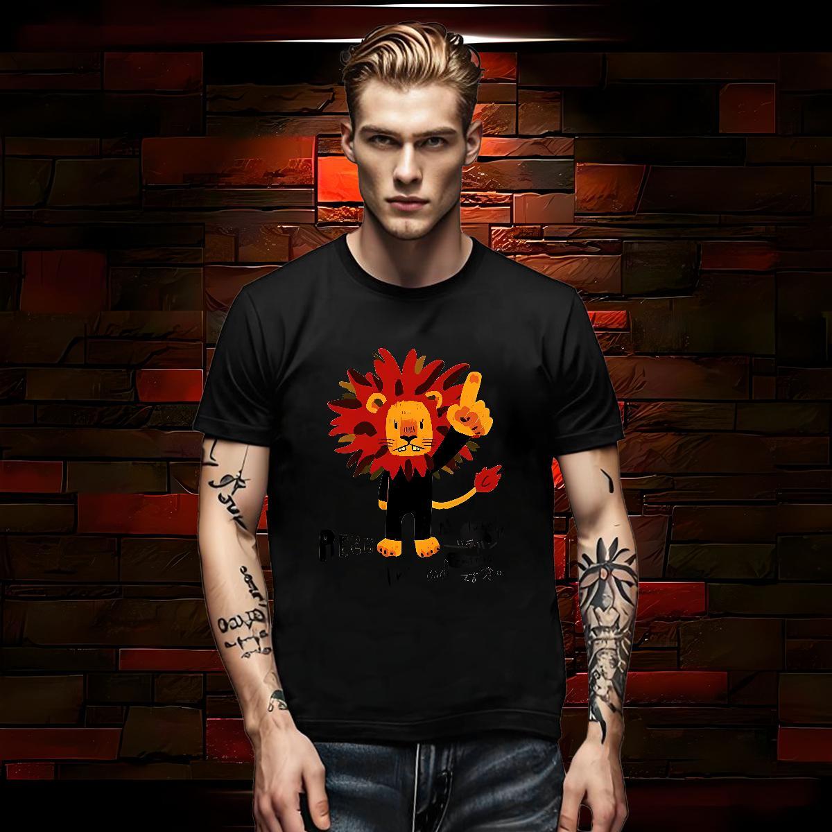 Custom Men Tees lion Anime Printing Street 230g Pure Cotton Tee Shirt O Neck Short Sleeves Popular T-Shirts Cartoon Print