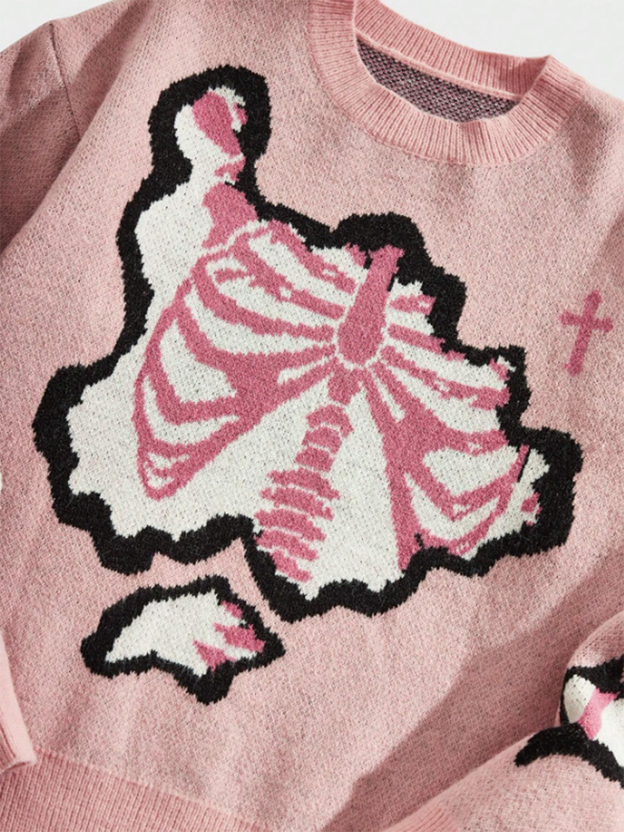Women's Sweaters Round neck pullover long sleeved Halloween sweater contrasting color skull jacquard knit sweater