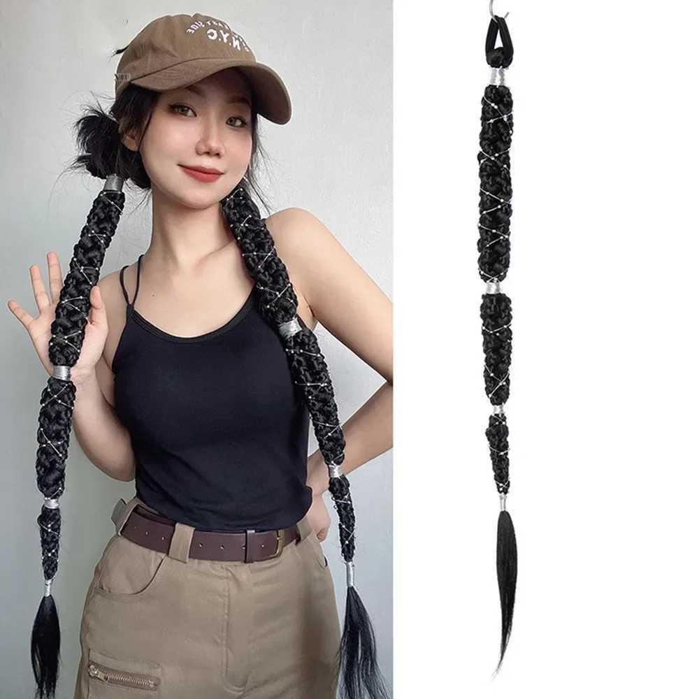 Ultra long Boxing Synthetic Hair Braided Wig Ponytail Hot Girl Cross Chain Female Hair Extension Photo Prop W240817