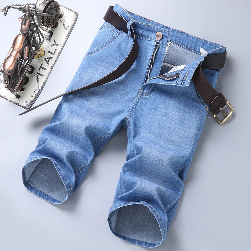 minimalist and fashionable summer mens solid color pocket zipper casual loose straight leg denim shorts 240819