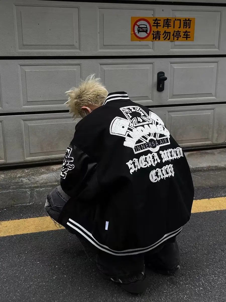 America Y2K Retro Street Embroidered Baseball Jacket for Men and Women Fashionable Couples Loose 240809
