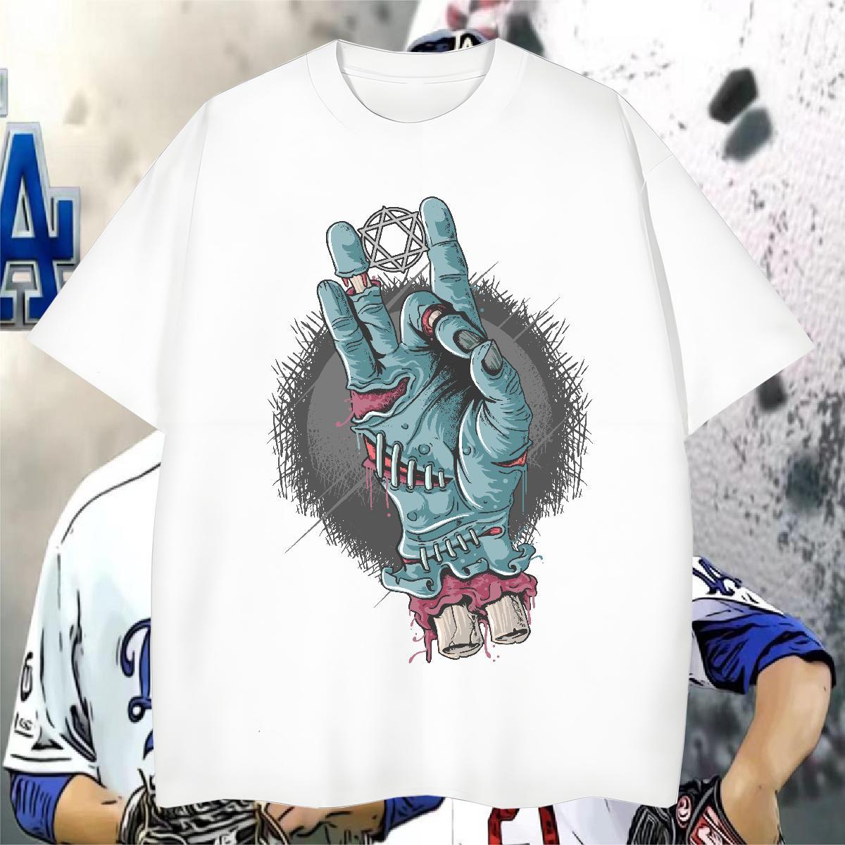 Fashion Design Men Tees hand Sport 230g Cotton Clothes Breathable Free Shipping T Shirt For Man Cartoon Printing L-4XL