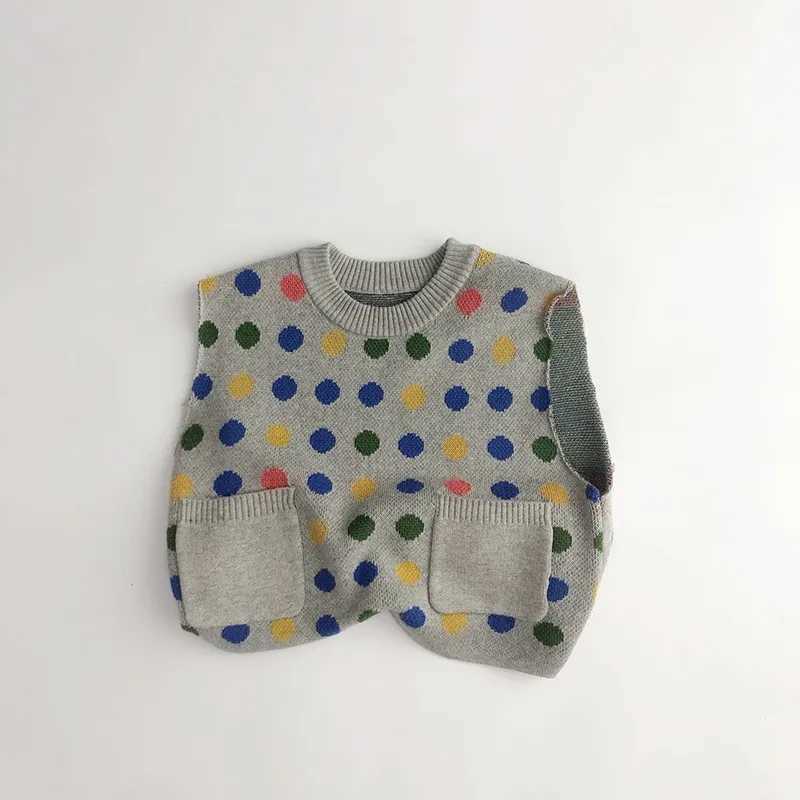 2024 Spring New Children Sleeveless Knitted Vest Jacket Baby Boy Girl Colorful Dot Vest Kids Toddler Fashion Casual Sweater CoatXJ240819