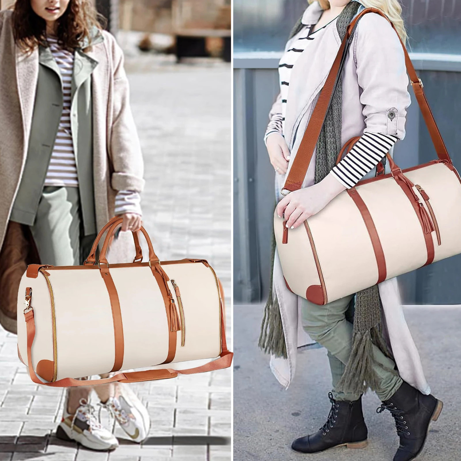 PU Leather Carry-on Bag Waterproof Travel Bag with Internal Straps Detachable Garment Duffle Bag with Independent Shoe Pocket 240819