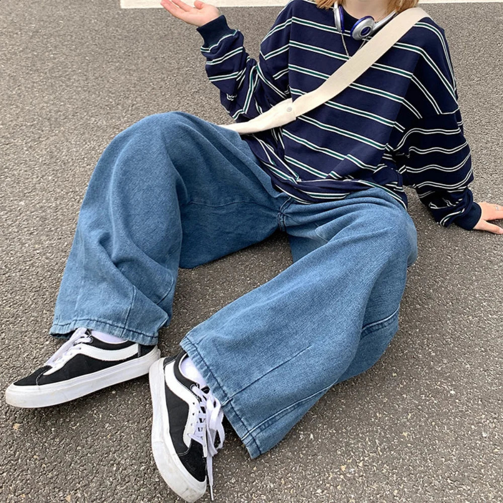 Y2k Jeans Mens Personality Solid Color Classic Korean Fashion Denim Trousers Male Harajuku Jeans Straight Wide Leg Pants 240819
