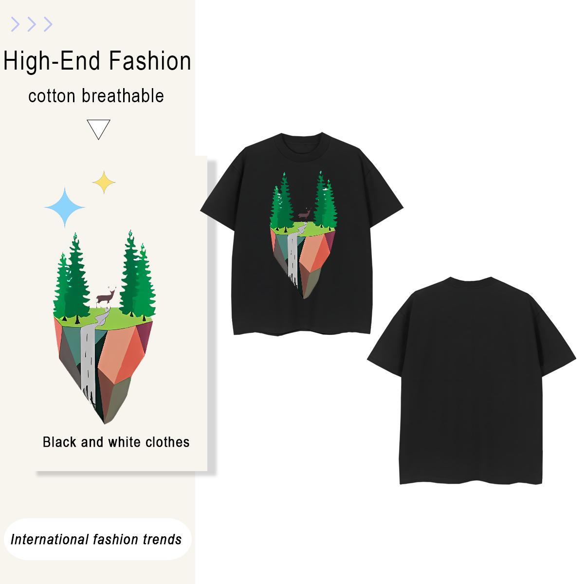 Popular mountains 100% Cotton 230g Tshirt for Man Woman Sports Casual Crew Neck Breathable T Shirts Men Factory Direct Black White Tees Shirts