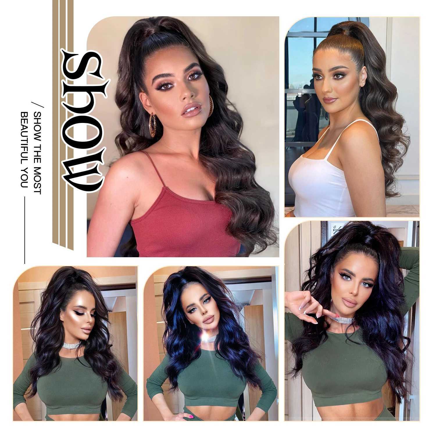 AISI Beauty synthetic ponytail extension long wave brushed ponytail female clip hair extension black wig W240817