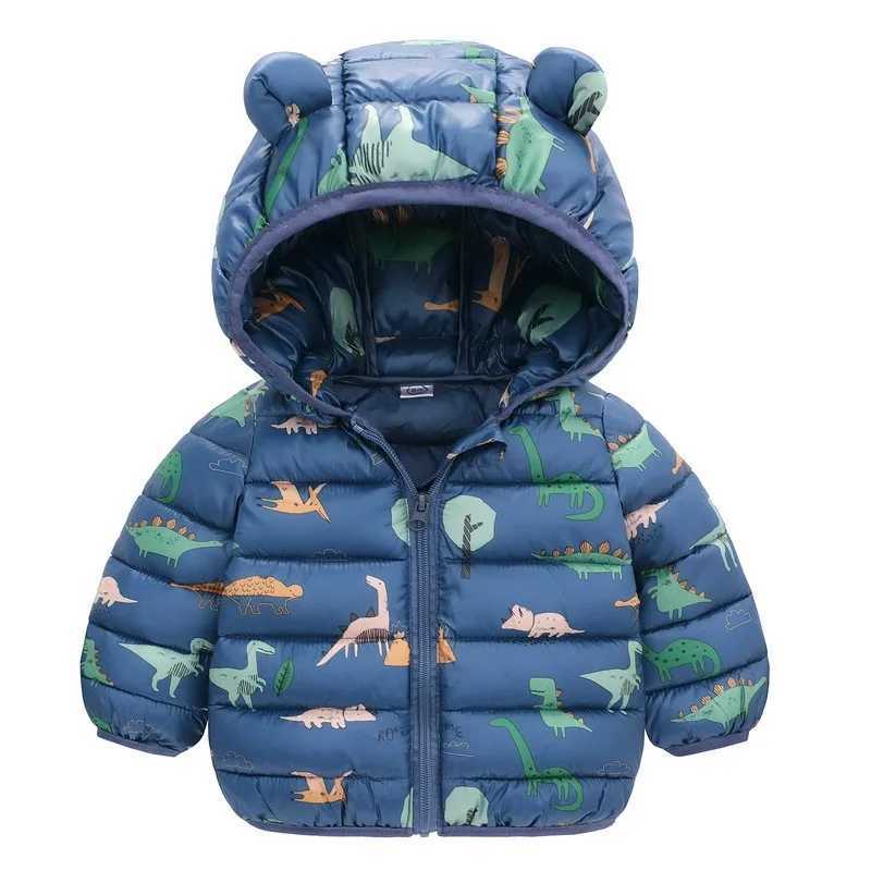 Lightweight Down Jackets Warm Outerwear Winter Autumn Kids Girls Boys Baby Hooded Coats Dinosaur Printl Clothing 1-5 YXJ241214