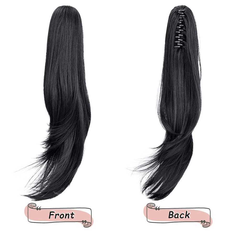 Synthetic wig wave extended ponytail 22 long claw straight hair black hair womens clip for daily party use W240817