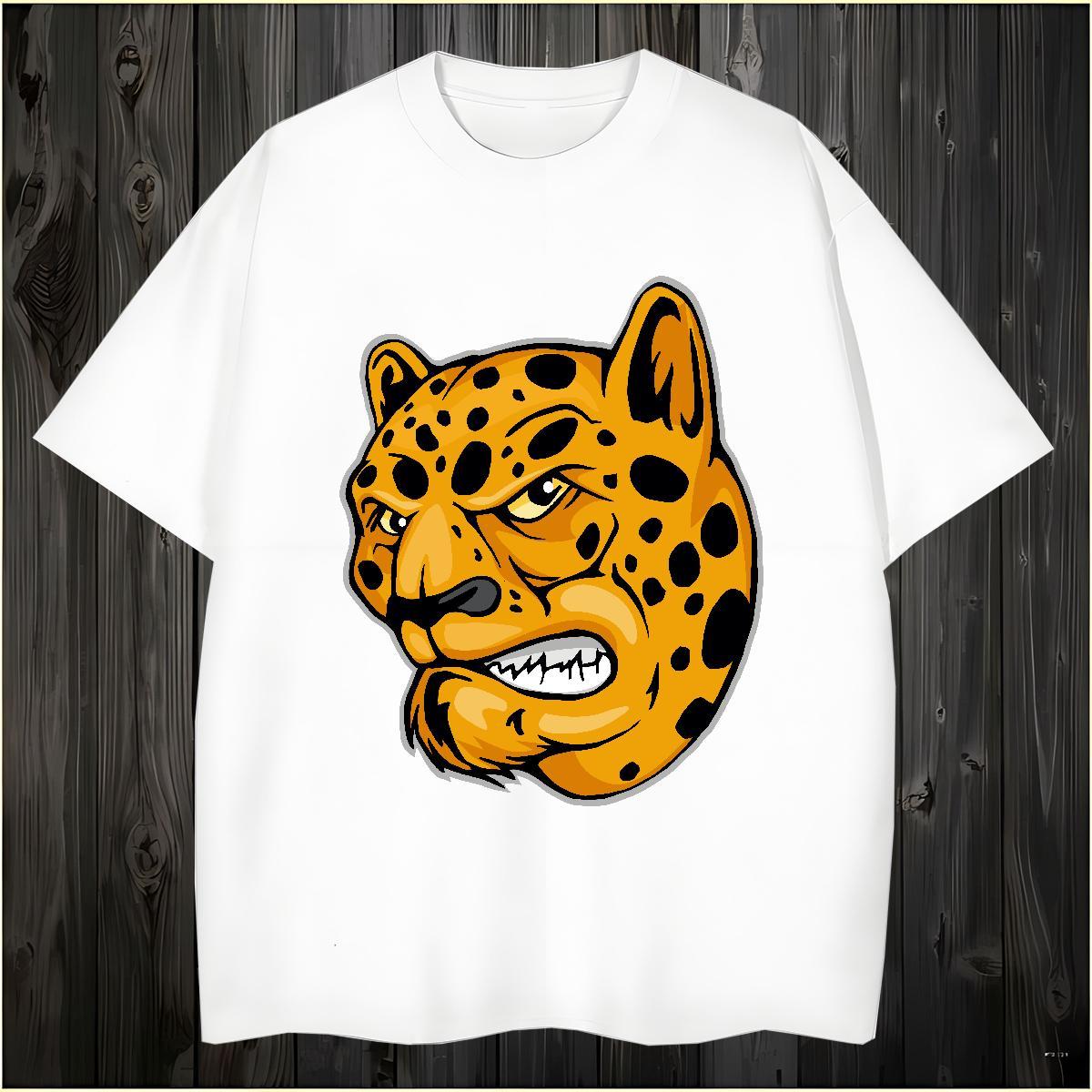 T Shirt For Man 100% Cotton 230g leopard Street wear Hip Hop Crew Neck Breathable Custom Cartoon Men Clothes T-Shirt Wholesale Loose Wear