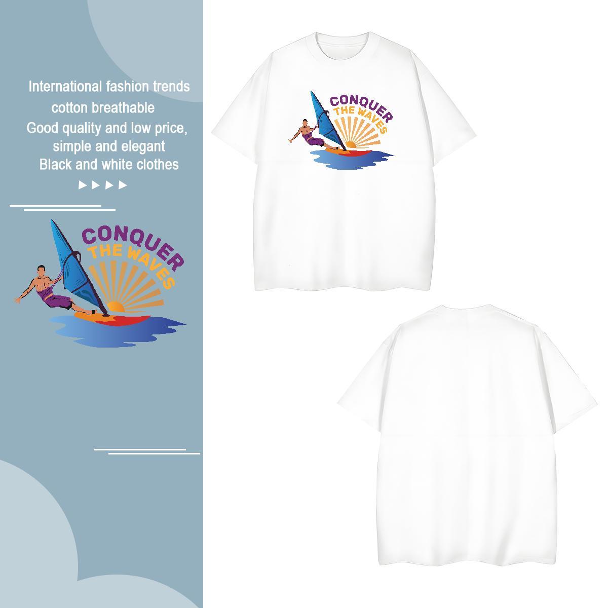 Cool skateboarding 100% Cotton 230g Couples T Shirts Daily Wear O Neck Short Sleeves T Shirts Men 2024 DIY White Plus Size Tee Shirt