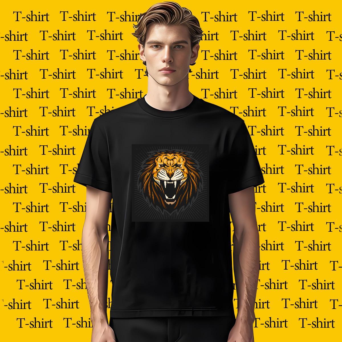 T Shirts Men 230g Pure Cotton lion Street Casual Crew Neck Breathable Oversized Men Tops Tees Fashion Design Comfortable Tee Shirt