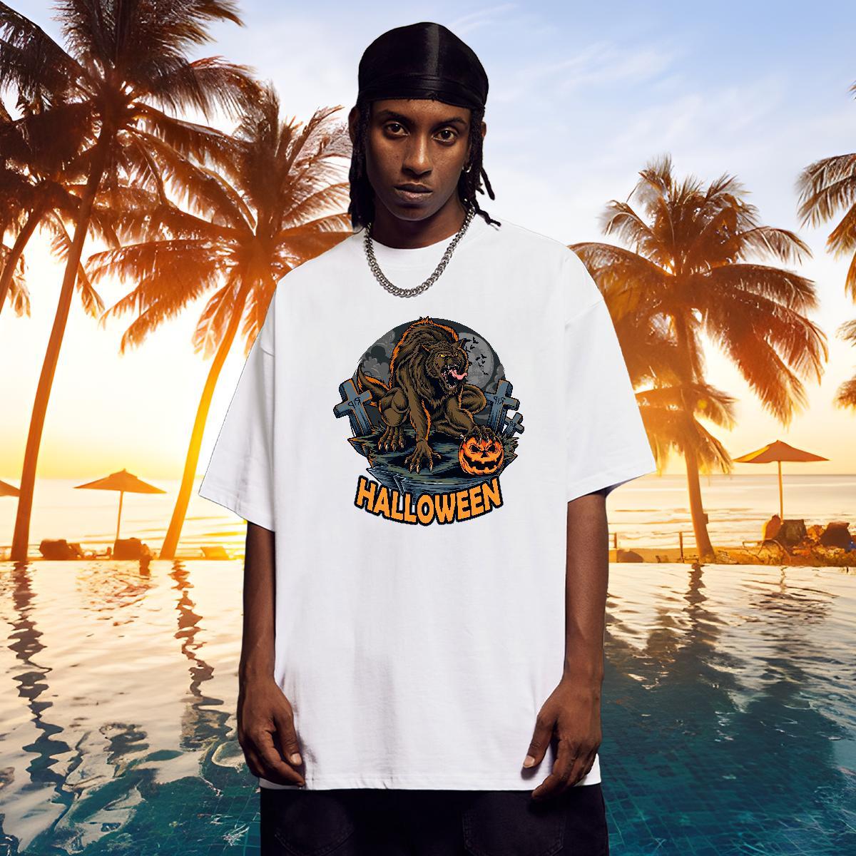 Cool Man T Shirts halloween Crew Neck Breathable Sports Casual Cartoon Print 230g Pure Cotton Men Tops Tees DIY Customized Top Tees