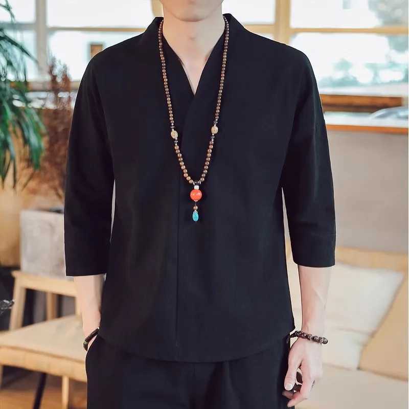 Kimono Japanese Men Short Half-Sleeve Shirts T-shirt Japan Harajuku Trousers Asian Male Summer Yukata Haori Cardigan CostumesXJ240819