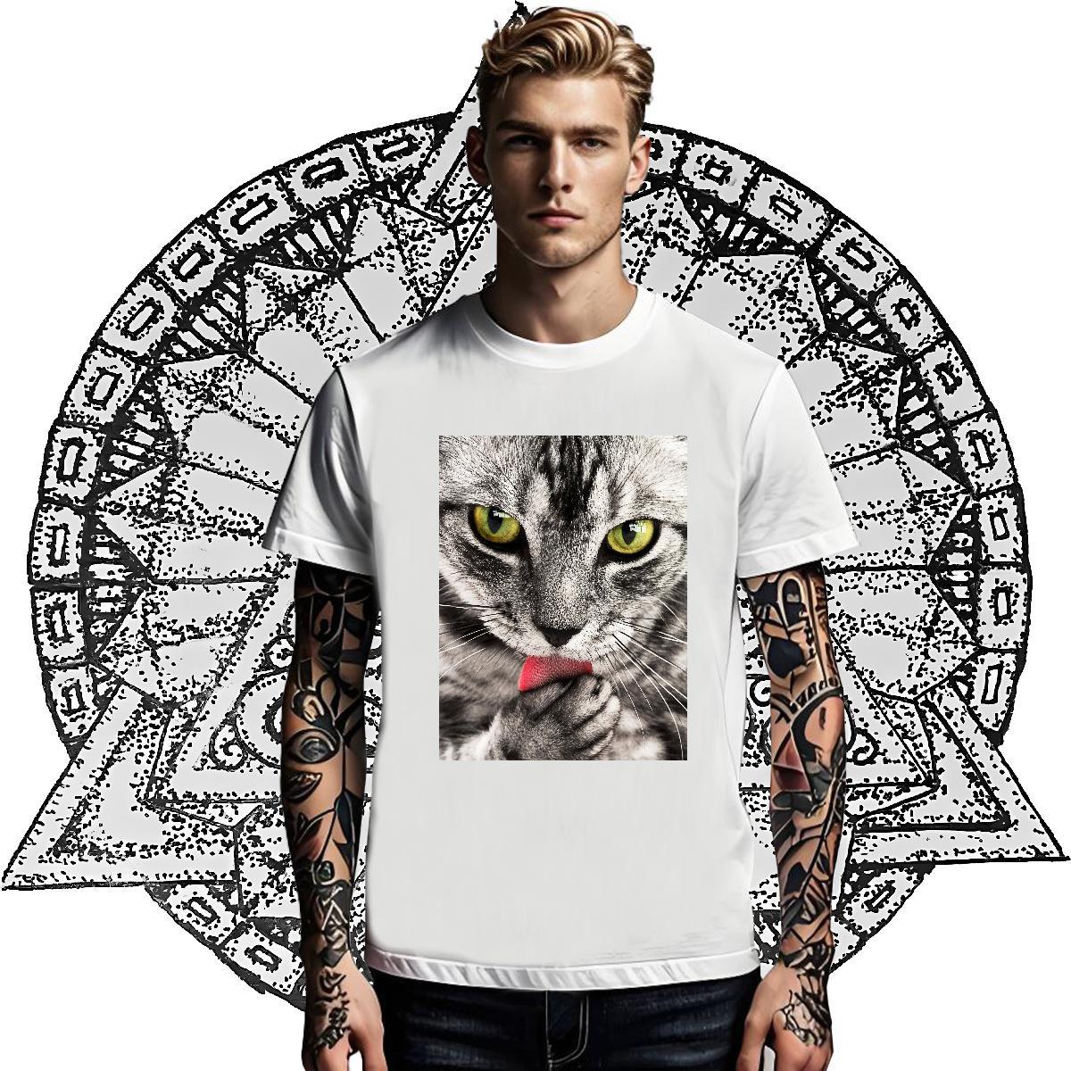 2024 New Men Clothes T-Shirt cat Home Outdoor 100% Cotton 230g Clothings Breathable Short Sleeve Free Shipping T Shirts Men Black White