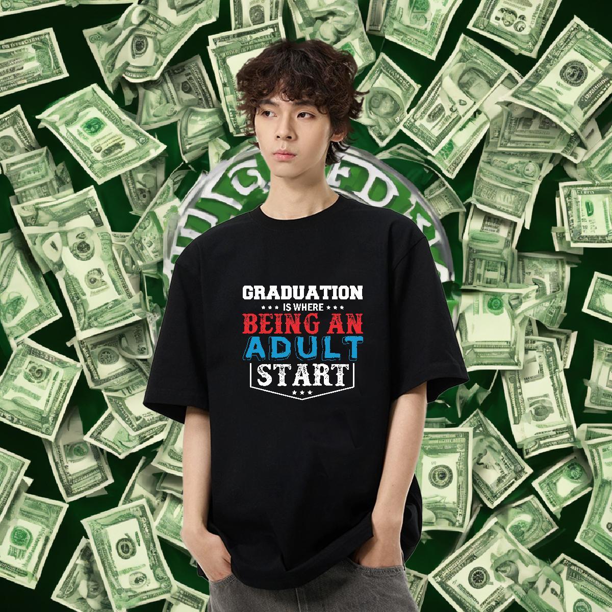 Loose Fit Men Tees Hip Hop Street 230g 100% Cotton DIY Anime Breathable Crew Neck Graduation Man T Shirts Wholesale Clothes