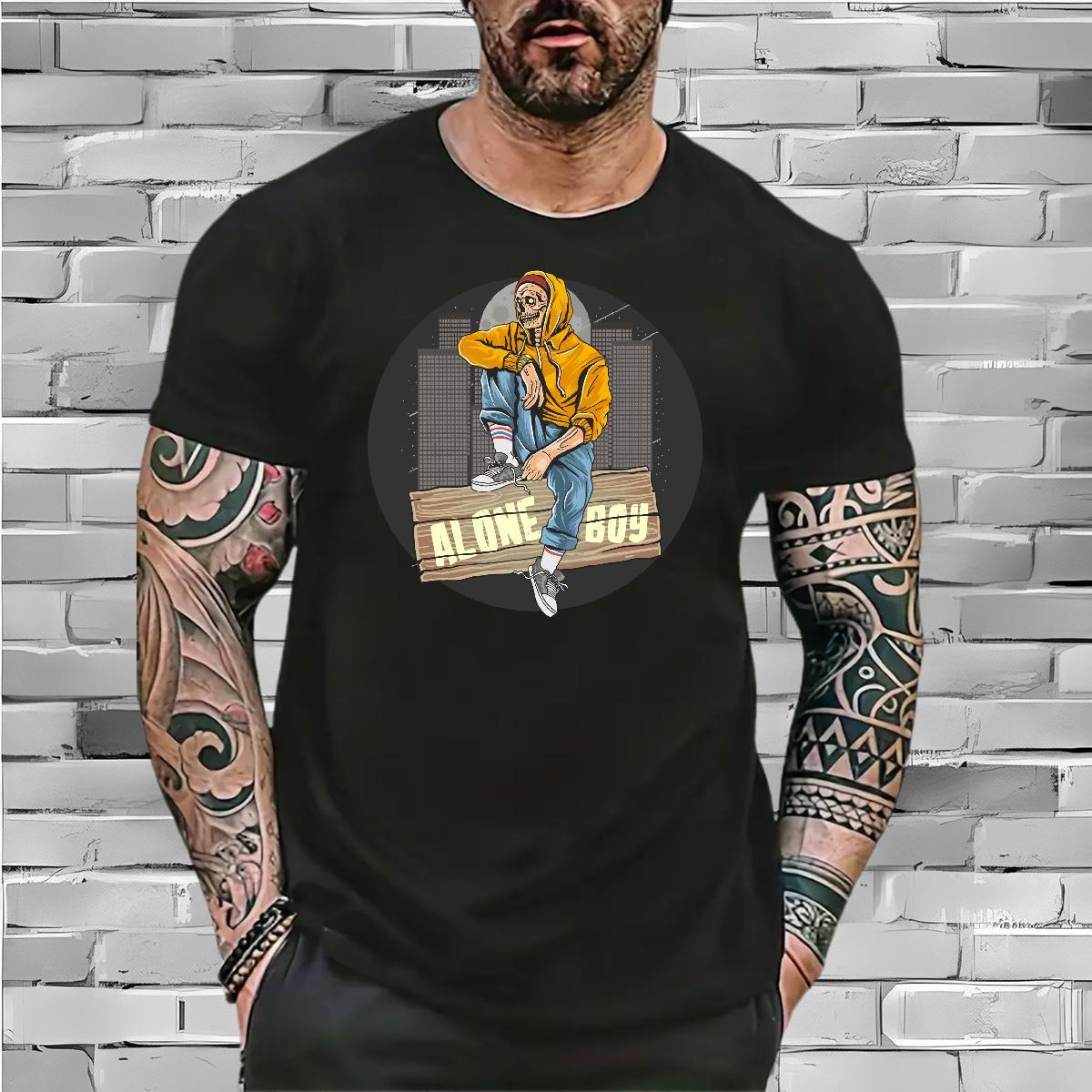 Classic T Shirt For Man halloween Breathable Short Sleeve Street Casual Floral Print 100% Cotton 230g Men Tops Tees Classic Casual Tops Shirt