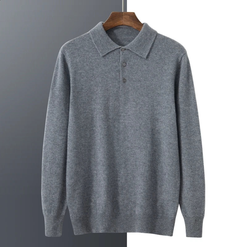 MVLYFLRT Mens Polo Shirt Long Sleeve 100% Cashmere Knitted Pullover Solid Color Sweater Casual Business Office PL-2312 240820
