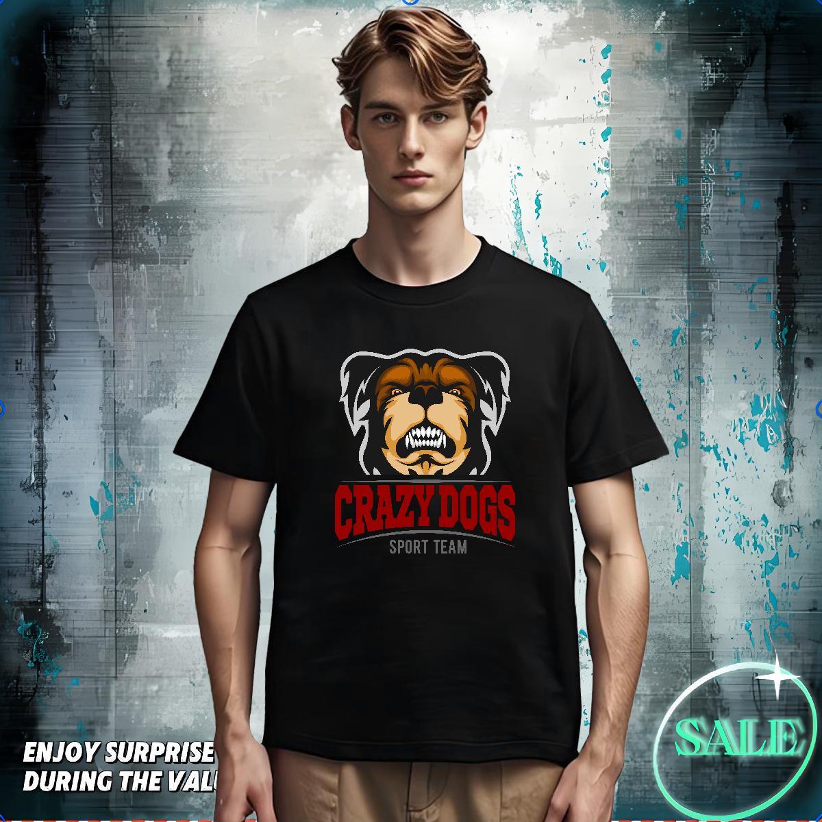 Classic Couples T Shirts crazy dog Beach 230g 100% Cotton Top Tees Breathable Soft Unisex T Shirts Men Custom Print Plus Size