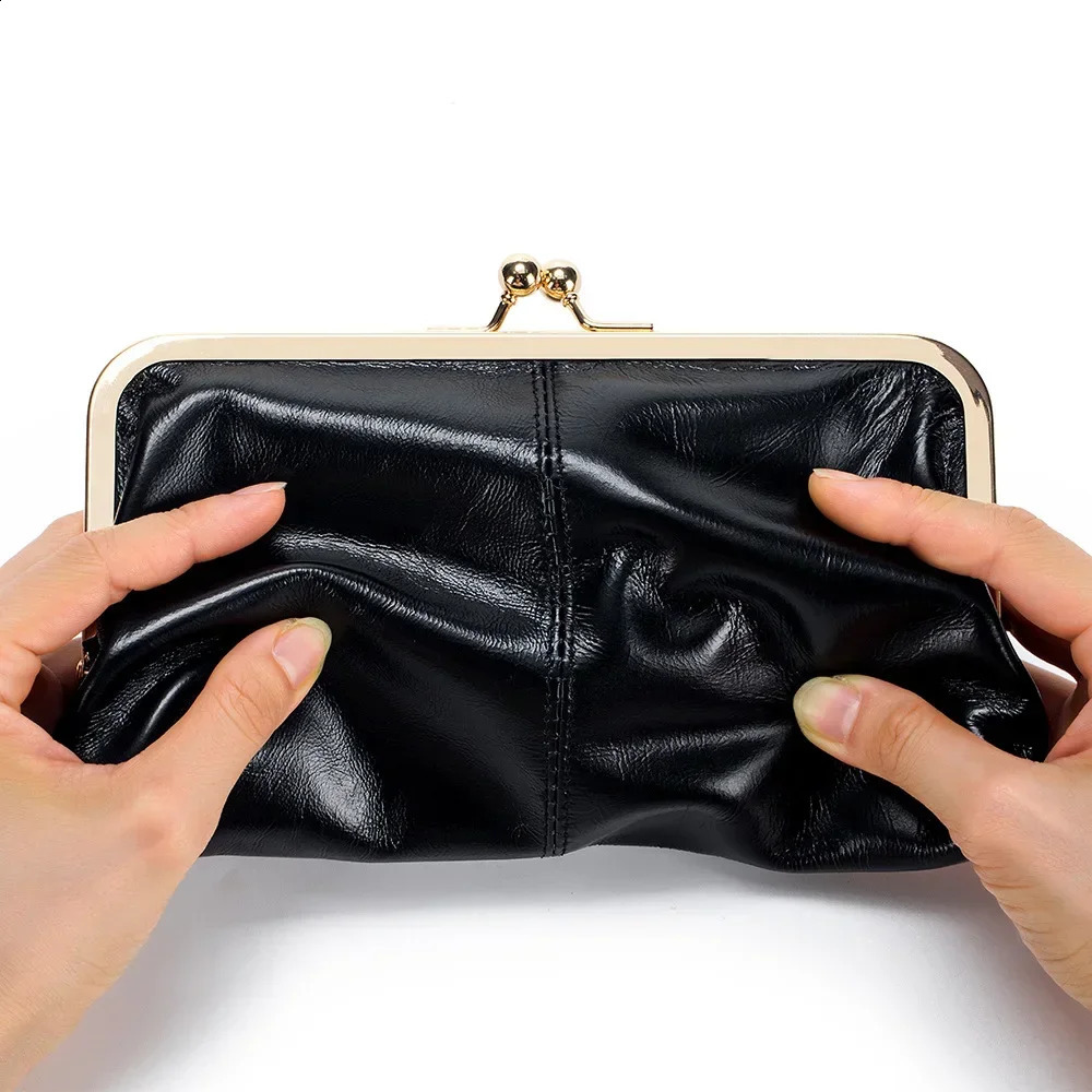 Genuine Leather Long Clutch Wallet Clip Bags Vintage Coin Purse Card Holder Key Lipstick Storage Phone Pouch Case for Women 240820