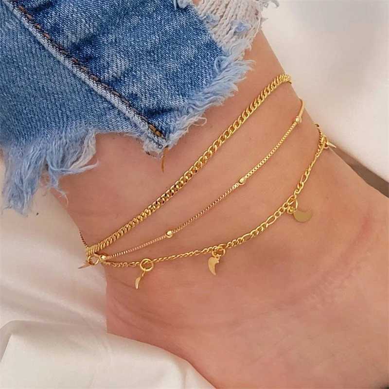 Simple and fashionable ankle bracelet set wholesale fashionable metal chain mixed and matched combination set womens gold summer accessories ankle bra
