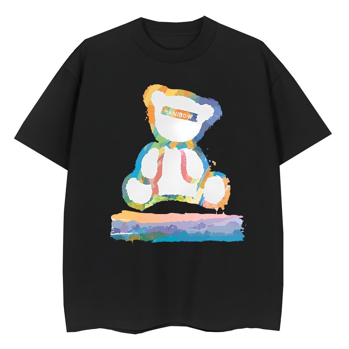 2024 DIY Couples T Shirts Hip Hop Crew Neck Polos Female 230g Cotton bear Anime Print T-Shirts for Women