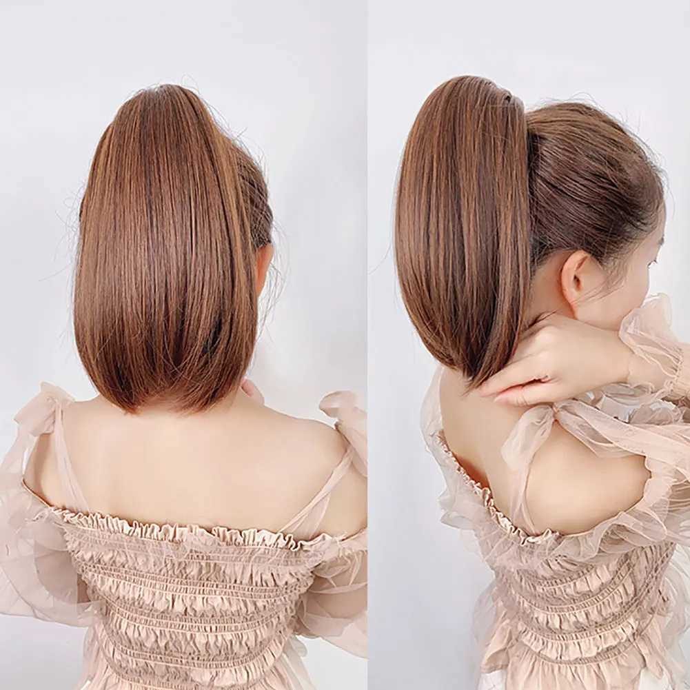 Womens mini curly short hair clip with ponytail simulated headband high ponytail wig W240817