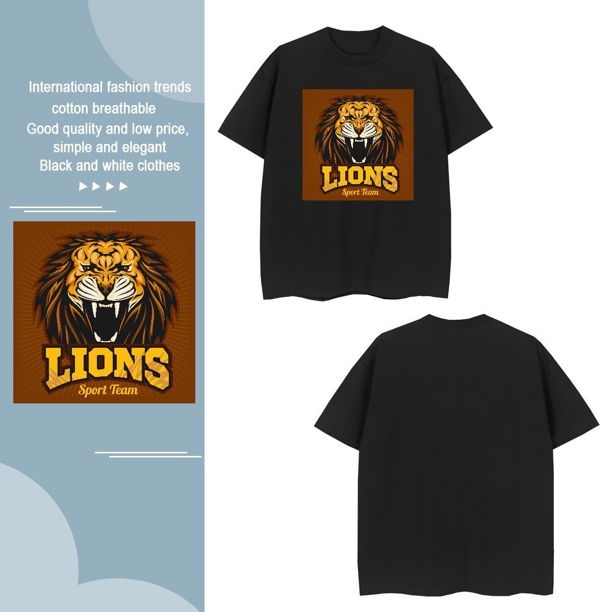 Loose Fit lion T Shirts Men Hip Hop Street Men Tees 230g Cotton Free Shipping Round Neck Short Sleeve Anime Print Tshirts