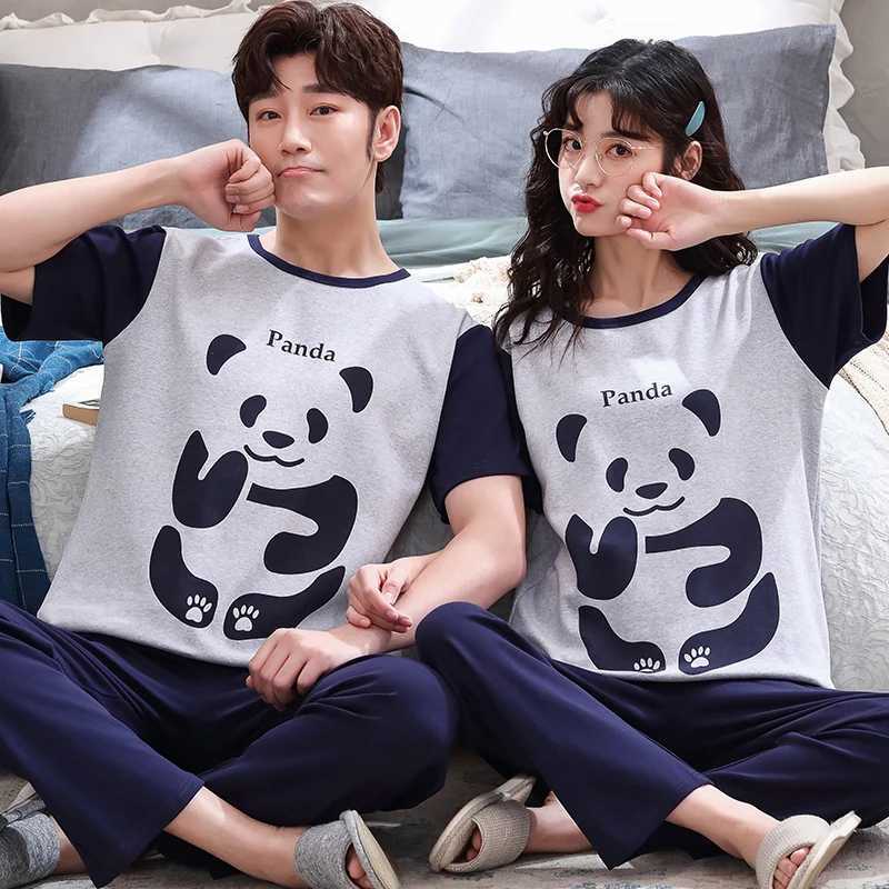 Summer couple pajama set womens spring pajama cartoon dinosaur Korean couple homemade cotton short sleeved pajamaW240719
