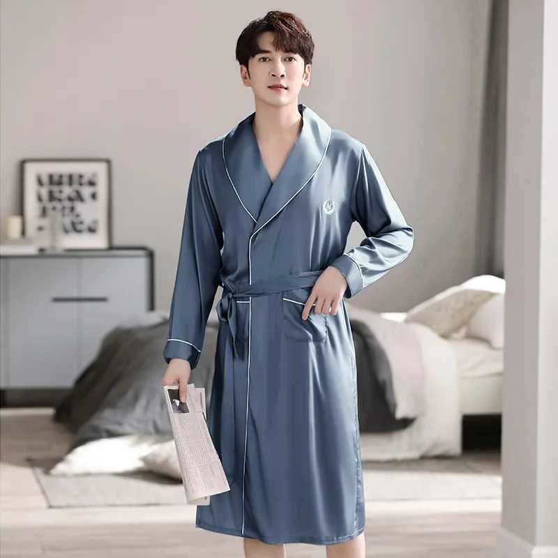 Mens silk satin pajamas long sleeved pajamas V-neck pajamas pajamasW240719
