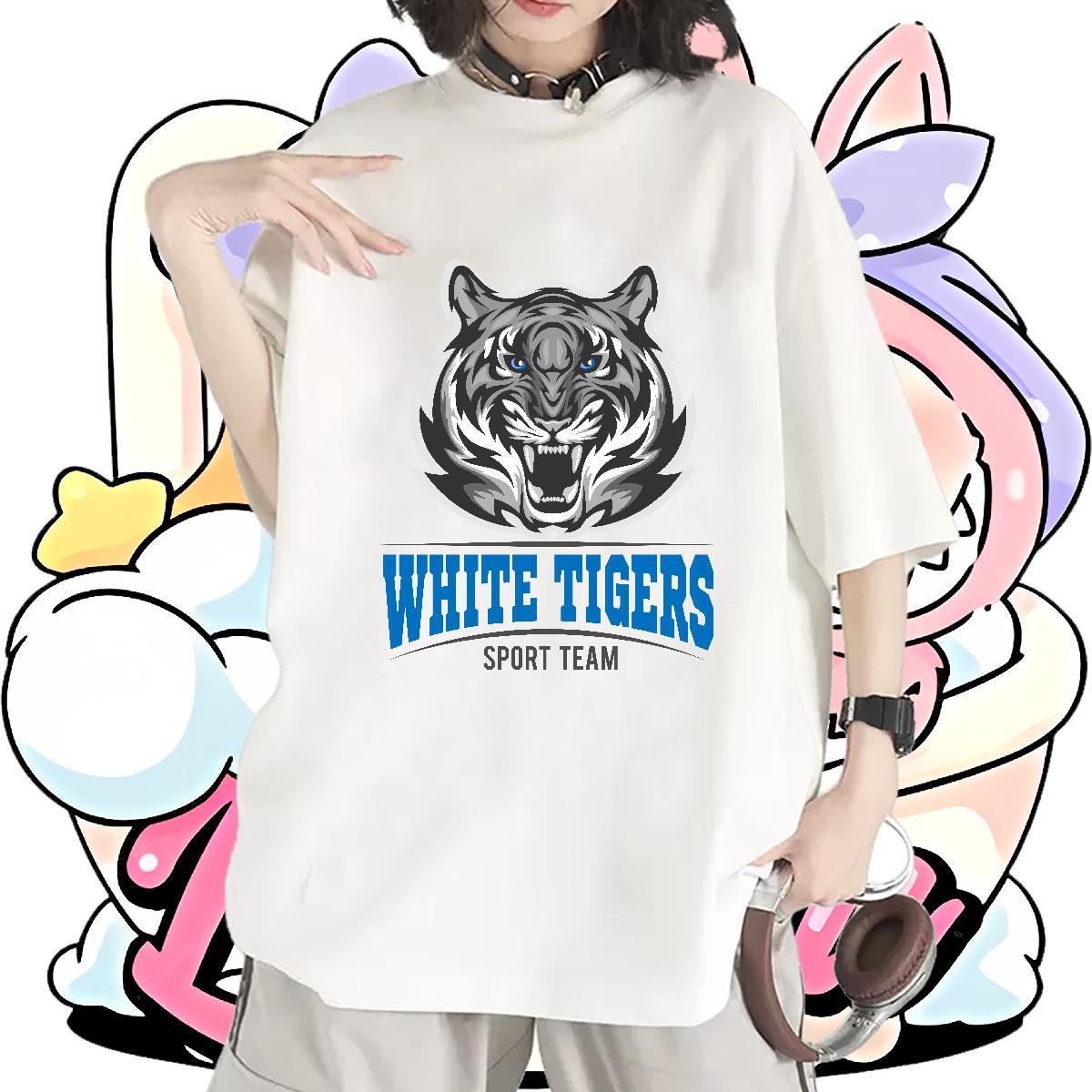 TOP Quality Lady T shirt Sports Street Wear Breathable Crew Neck Top Tees Female 230g Cotton tiger Anime Womens T Shirts