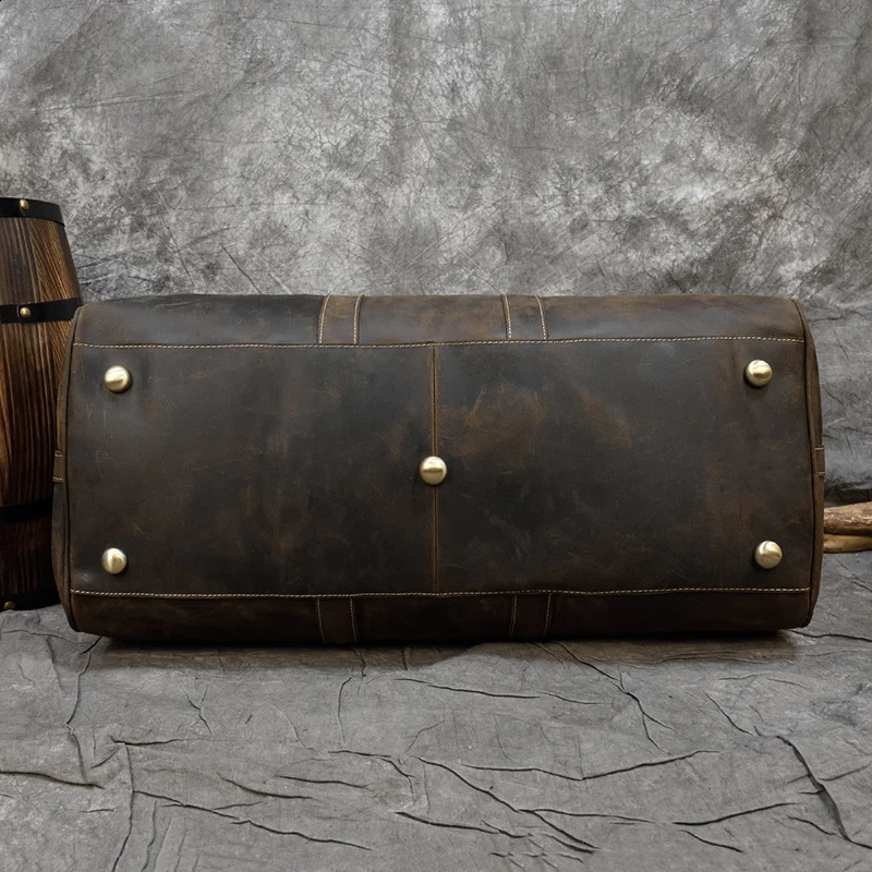 60cm Vintage Mens Leather Travel Bag Real Leather Weekender Bag Overnight Travelling Handbag For 3 days Business Travel 240819