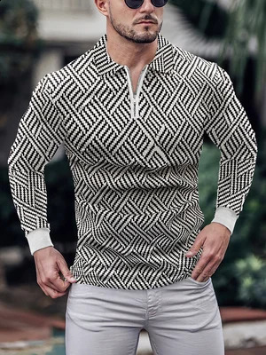 Trendy versatile loose fit suitable for all seasons of mens long sleeved zipper polo shirt MB14 240820